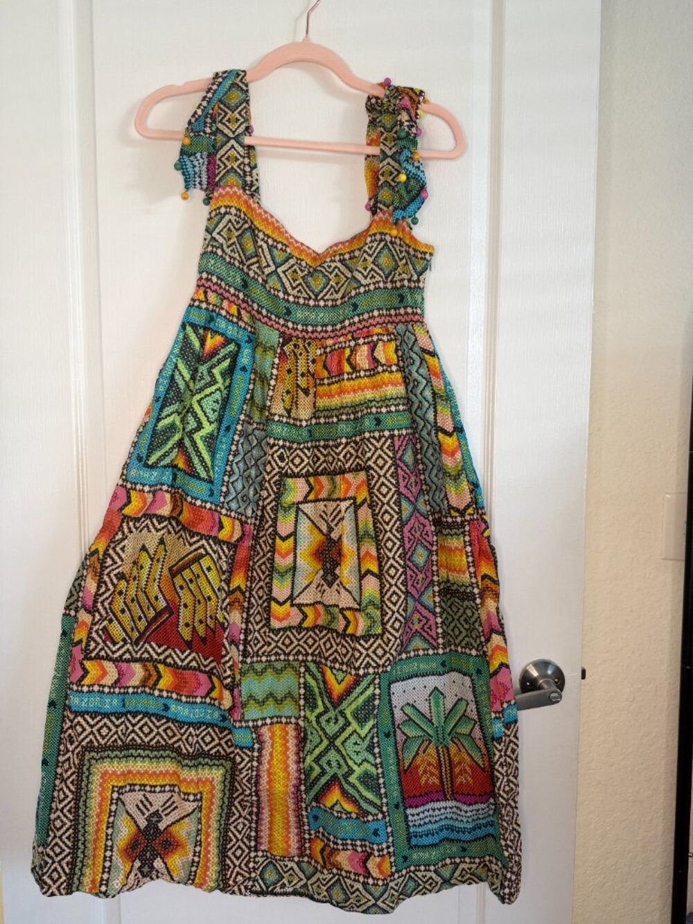 FARM Rio Mixed Prints Patchwork Dress-Midi-XS- Beaded-Tassels- XS- MSRP $325 - Picture 6 of 16
